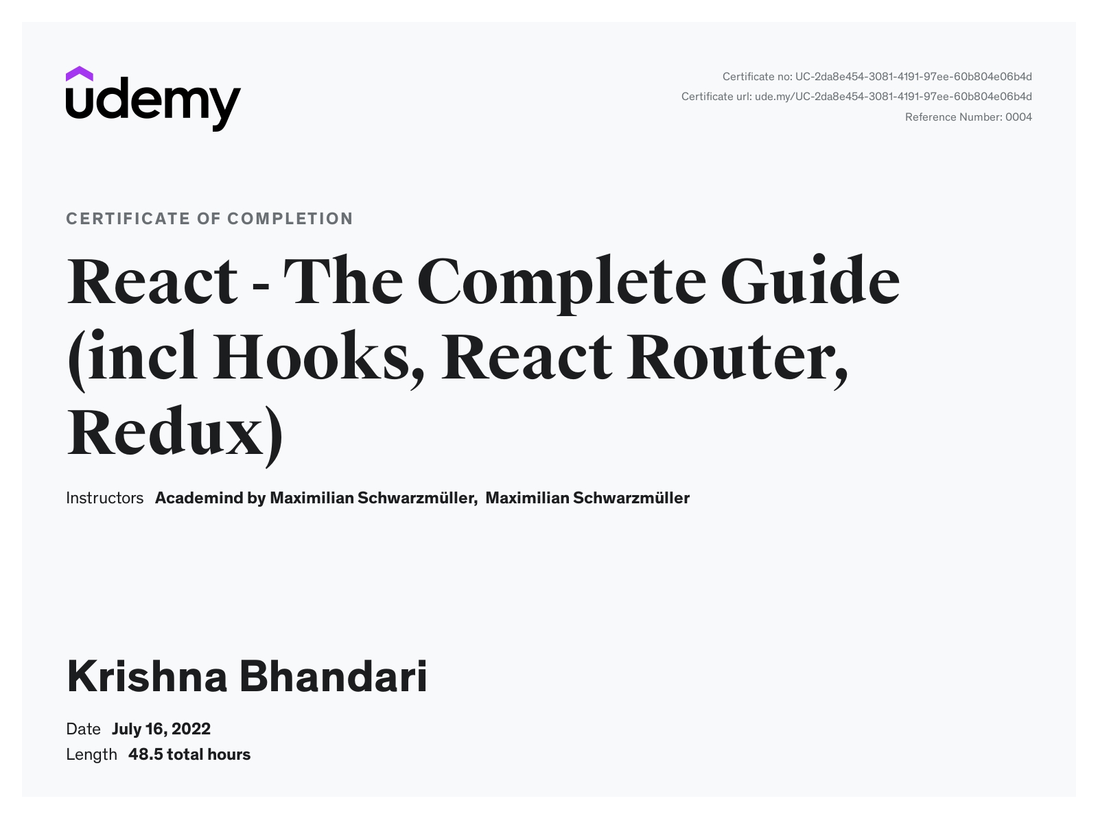 react certificate